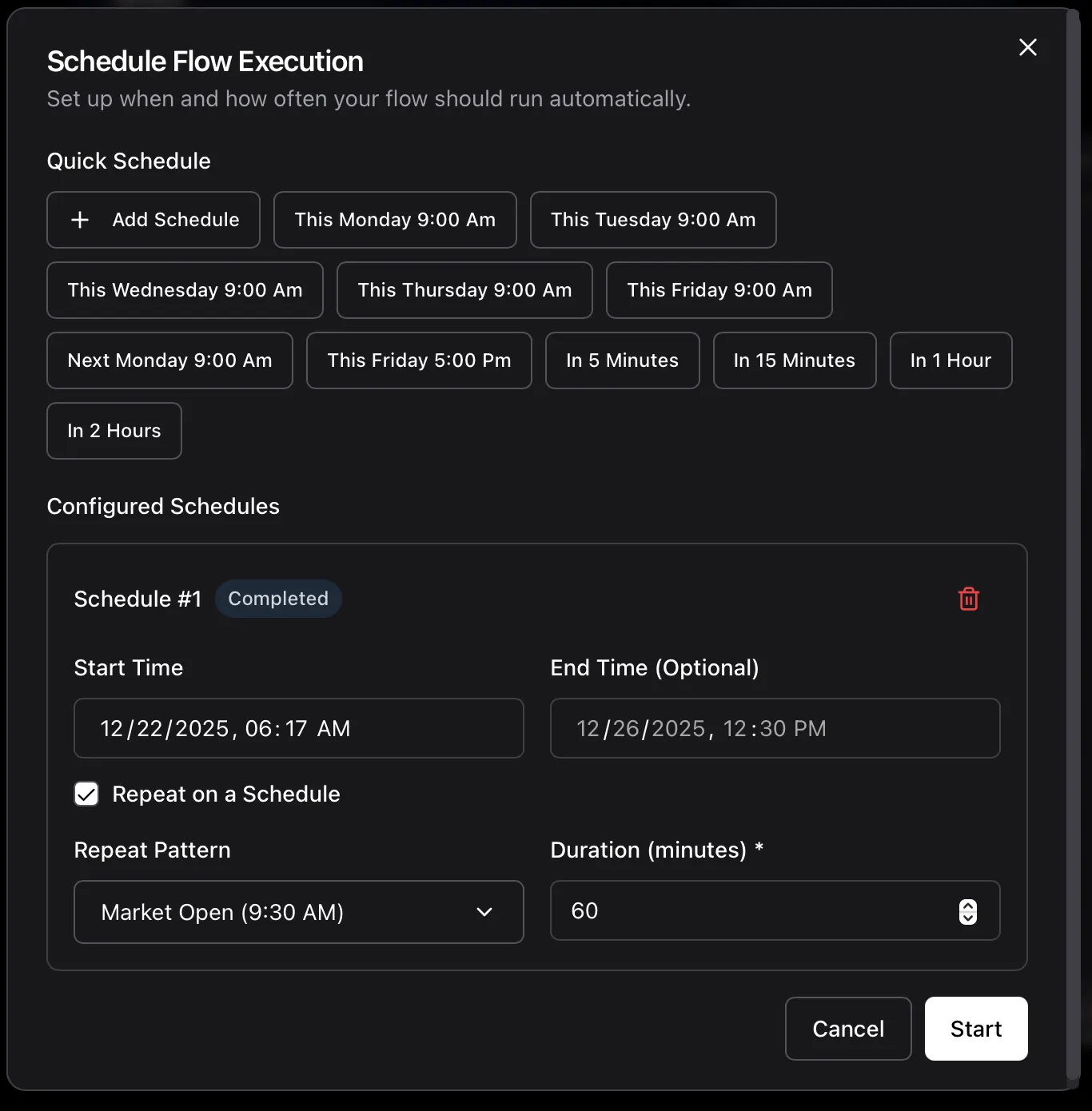 Schedule Dialog